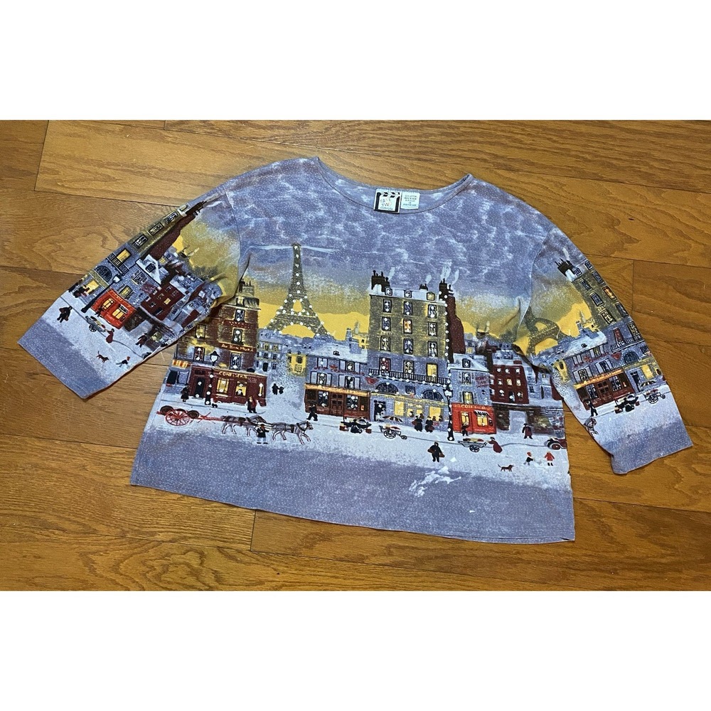 Take Two Clothing Co Top 1X Cotton Christmas Winter Eiffel Tower Paris Shirt